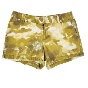 LOFT Women Yellow Green Watercolor Floral Linen Cotton Blend Shorts Size 6